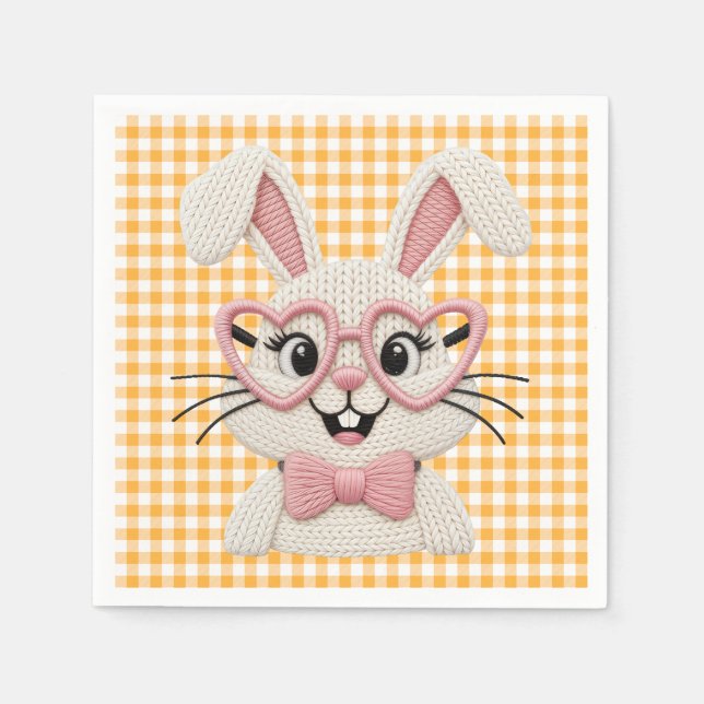 Süßer Gingham-Hase mit rosa Herzbrille  Serviette (Vorderseite)