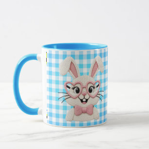Süßer Gingham-Hase mit rosa Herzbrille Tasse