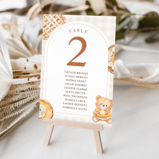 Süßer Gingham-Teddybär-Herbst-Babyshower Tischnummer (Von Creator hochgeladen)