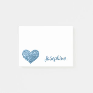 Süßer Glitter Blaues Herz Personalisierter Mädchen Post-it Klebezettel