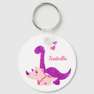 Süßer glitzernder Dinosaurier Lila Personalisiert Schlüsselanhänger