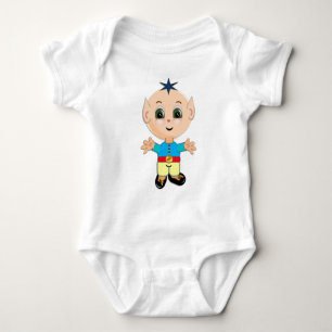 Süßer glücklicher Baby-Elf in blauen und gelben Kl Baby Strampler