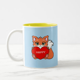 Süßer glücklicher Babyfuchs mit Herz Zweifarben-Ka Zweifarbige Tasse