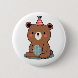 Süßer glücklicher brauner Party-Bär  Button