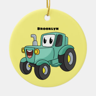 Süßer glücklicher grüner Traktor-Cartoon Keramik Ornament