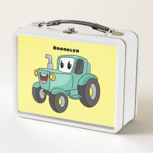 Süßer glücklicher grüner Traktor Cartoon Metall Brotdose