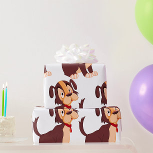 Süßer glücklicher Hund, braunes Welpen sitzt Geschenkpapier