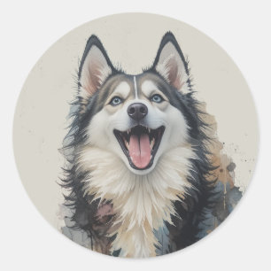 Süßer glücklicher Husky-Haustier Runder Aufkleber