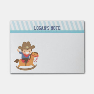 Süßer glücklicher kleiner Cowboy auf Schaukelpferd Post-it Klebezettel