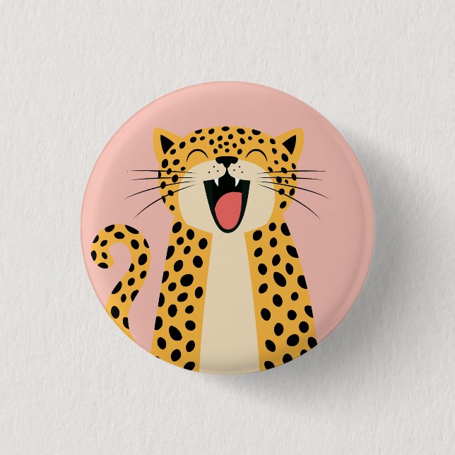 Süßer glücklicher lächelnder wilder Leopard Cartoo Button (Vorderseite)