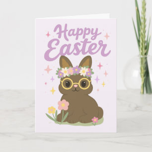 Süßer glücklicher Osterhase mit Frühlingsblumen Karte