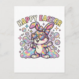 Süßer glücklicher Osterhase mit Frühlingsstimmung Feiertagspostkarte