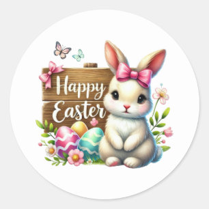 Süßer glücklicher Osterhase  Runder Aufkleber