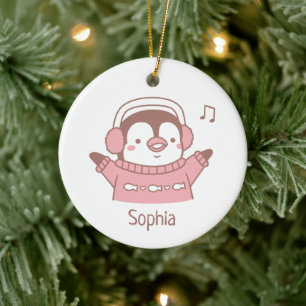 Süßer glücklicher Pinguin in Pullover personalisie Keramik Ornament