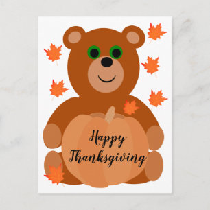Süßer glücklicher Thanksgiving-Teddybär Kürbis Blä Postkarte