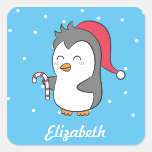 Süßer glücklicher Weihnachtspinguin Zuckerrohr für Quadratischer Aufkleber