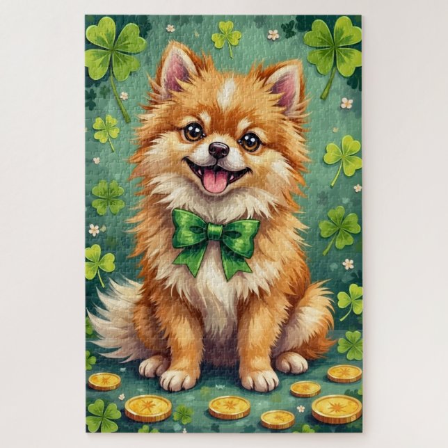 Süßer Glückspomeranian am St. Patrick's Day (Vertikal)