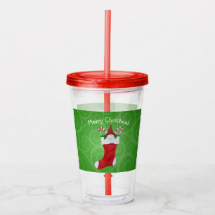 Süßer Gnom in roter Weihnachtsstrumpf mit grünen S Acryltrinkbecher