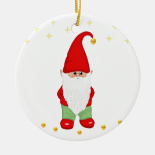 Süßer Gnom, Sterne und goldenes Konfetti auf Weiß Keramik Ornament