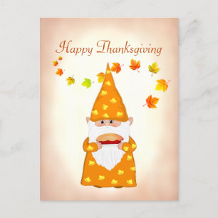 Süßer Gnom und Herbstlaub Thanksgiving-Postkarte Postkarte