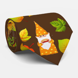Süßer Gnom und schöne Herbstblätter auf Braun Krawatte