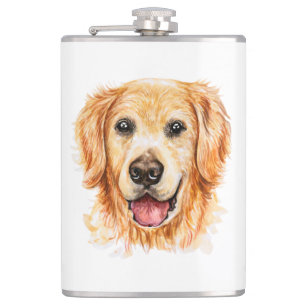 Süßer Golden Retriever Geschenk Wasserfarbe Welpe Flachmann