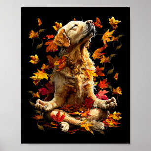 Süßer Golden Retriever Herbstlaub meditierender Hu Poster