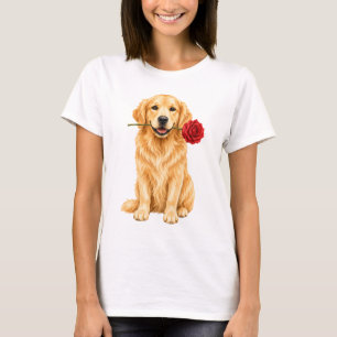 Süßer Golden Retriever Hund mit roten Rosen T-Shir T-Shirt