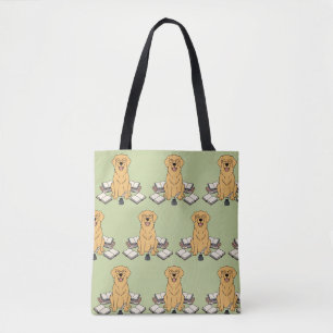Süßer Golden Retriever Hund Schriftsteller Bücher Tasche