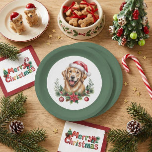 Süßer Golden Retriever Weihnachten Pappteller