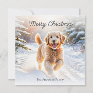 Süßer Goldendoodle-Hund im Schnee Frohe Weihnachte Feiertagskarte