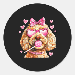 Süßer Goldendoodle mit Herzbrille Valentins-Hund Runder Aufkleber