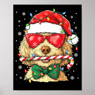 Süßer Goldendoodle Weihnachtsmann Hut Xmas Lichter Poster
