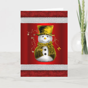 Süßer goldener Schneemann auf rotem Weihnachten Karte
