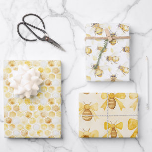 Süßer Goldener Weißer Honigwaben Geburtstag Geschenkpapier Set