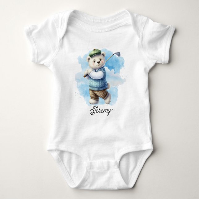 Süßer Golf-Teddybär Baby Strampler (Vorderseite)