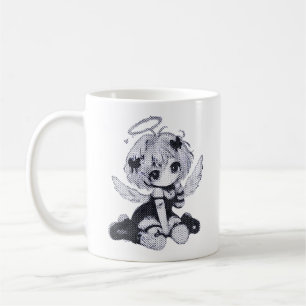 Süßer gothischer Engel Fee Chibi Schwarz & Weiß An Kaffeetasse