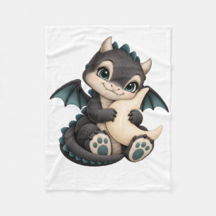 Süßer gotischer Baby-Drache umarmt einen Halbmond Fleecedecke