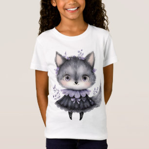 Süßer gotischer grauer Fuchs lila Blumen Kinder Ha T-Shirt