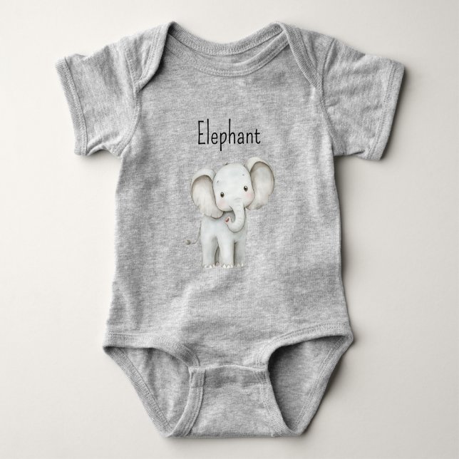 Süßer grauer Elefant Baby Strampler (Vorderseite)