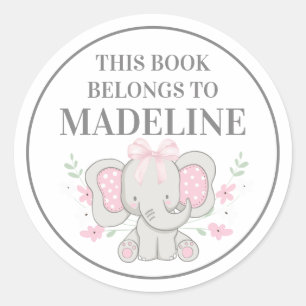Süßer grauer rosa gepunkteter Elefant-Exlibris Runder Aufkleber