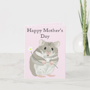 Süßer grauer und weißer Hamster hält eine Blume  Karte