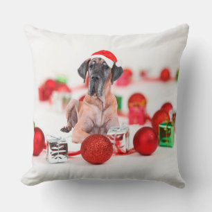 Süßer Great Dane Hund Weihnachten Santa Hut Kissen