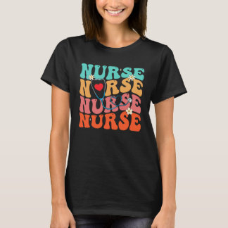 Süßer Groovy Stethoskop Krankenschwester Leben Pfl T-Shirt