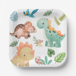 Süßer grüner Dinosaurier Pappteller