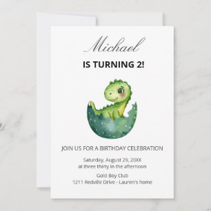 Süßer grüner Dinosaurier zum 2. Geburtstag Einladung