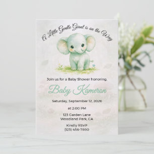 Süßer grüner Elefant Neutrale Babyparty Einladung