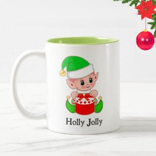Süßer grüner Elf Weihnachtsgeschenk Zweifarbige Tasse