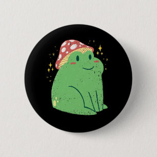 Süßer grüner Frosch mit Pilzhut Button