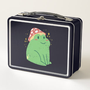 Süßer grüner Frosch mit Pilzhut Metall Brotdose